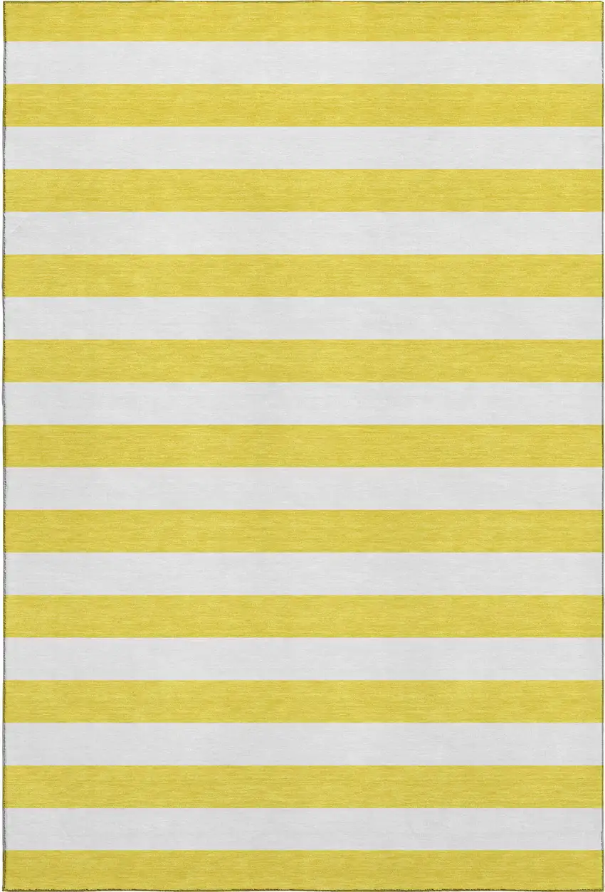 Yellow And Ivory Striped Washable Area Rug With UV Protection Photo 1