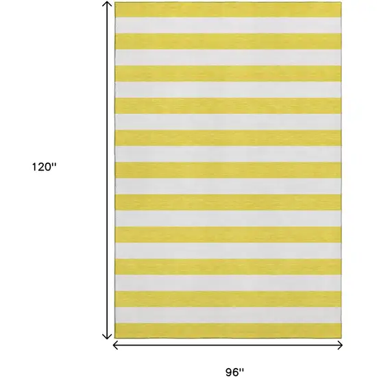 Yellow And Ivory Striped Washable Area Rug With UV Protection Photo 7