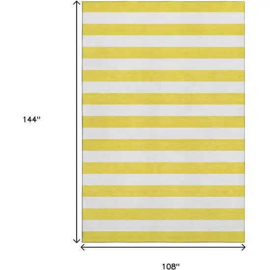 Yellow And Ivory Striped Washable Area Rug With UV Protection Photo 7