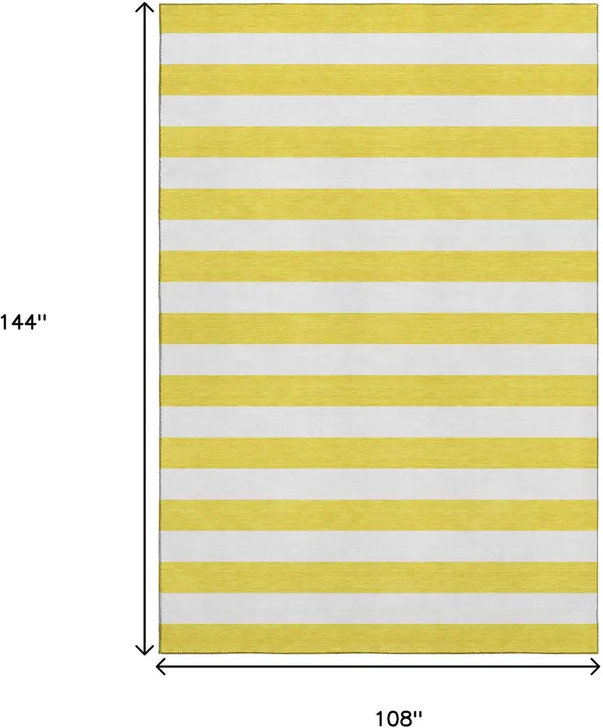 Yellow And Ivory Striped Washable Area Rug With UV Protection Photo 7