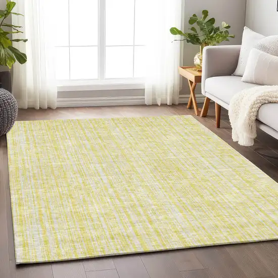 Yellow And Ivory Striped Washable Area Rug With UV Protection Photo 2