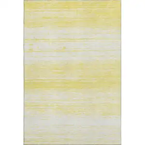 Photo of Yellow And Ivory Striped Washable Area Rug With UV Protection