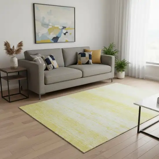 Yellow And Ivory Striped Washable Area Rug With UV Protection Photo 2