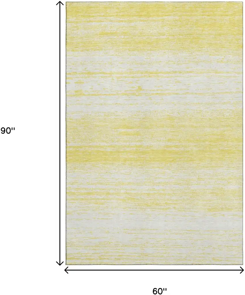 Yellow And Ivory Striped Washable Area Rug With UV Protection Photo 3