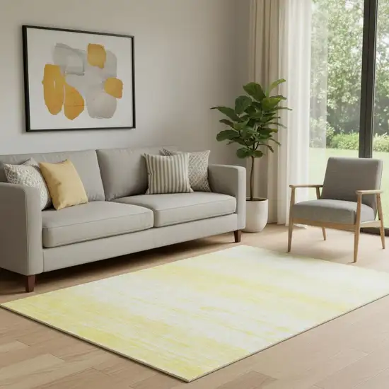 Yellow And Ivory Striped Washable Area Rug With UV Protection Photo 1