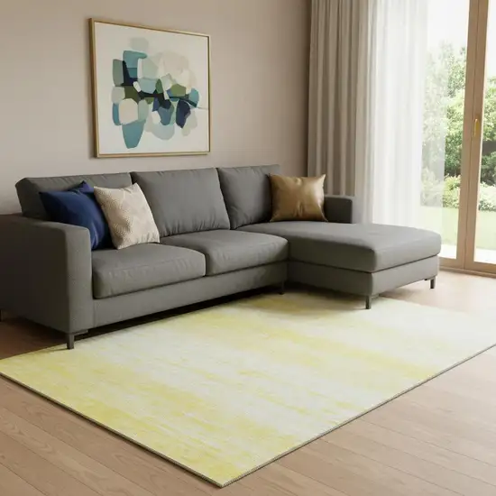 Yellow And Ivory Striped Washable Area Rug With UV Protection Photo 1