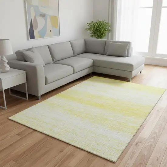 Yellow And Ivory Striped Washable Area Rug With UV Protection Photo 2