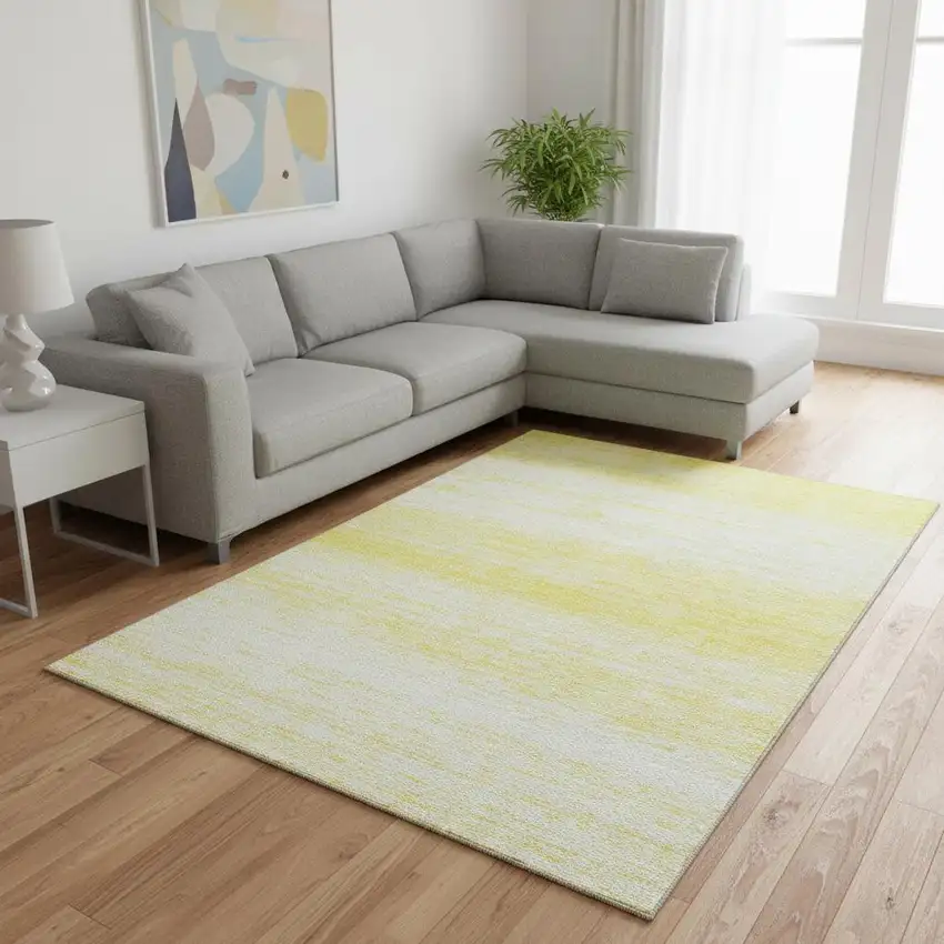 Yellow And Ivory Striped Washable Area Rug With UV Protection Photo 2