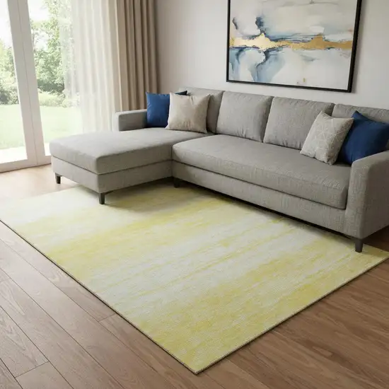 Yellow And Ivory Striped Washable Area Rug With UV Protection Photo 1