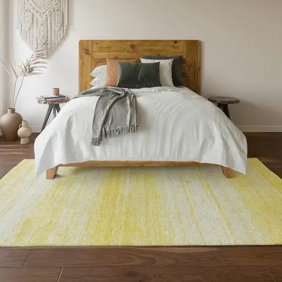 Yellow And Ivory Striped Washable Area Rug With UV Protection Photo 5