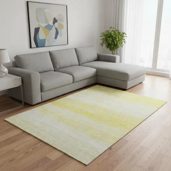 Yellow And Ivory Striped Washable Area Rug With UV Protection Photo 2