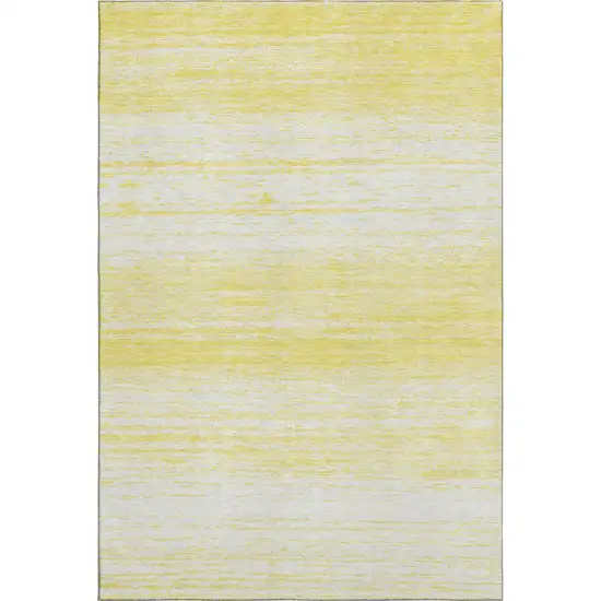 Yellow And Ivory Striped Washable Area Rug With UV Protection Photo 1