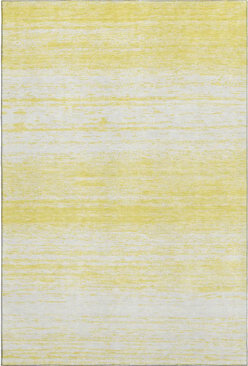Yellow And Ivory Striped Washable Area Rug With UV Protection Photo 1