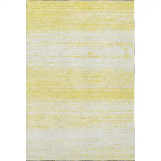 Yellow And Ivory Striped Washable Area Rug With UV Protection Photo 4
