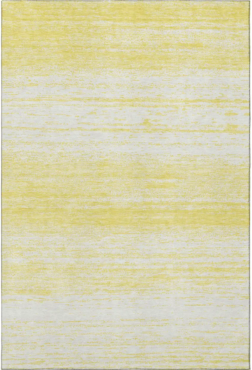 Yellow And Ivory Striped Washable Area Rug With UV Protection Photo 4