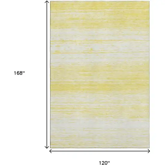 Yellow And Ivory Striped Washable Area Rug With UV Protection Photo 3