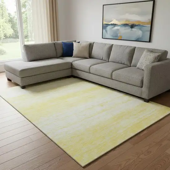 Yellow And Ivory Striped Washable Area Rug With UV Protection Photo 1