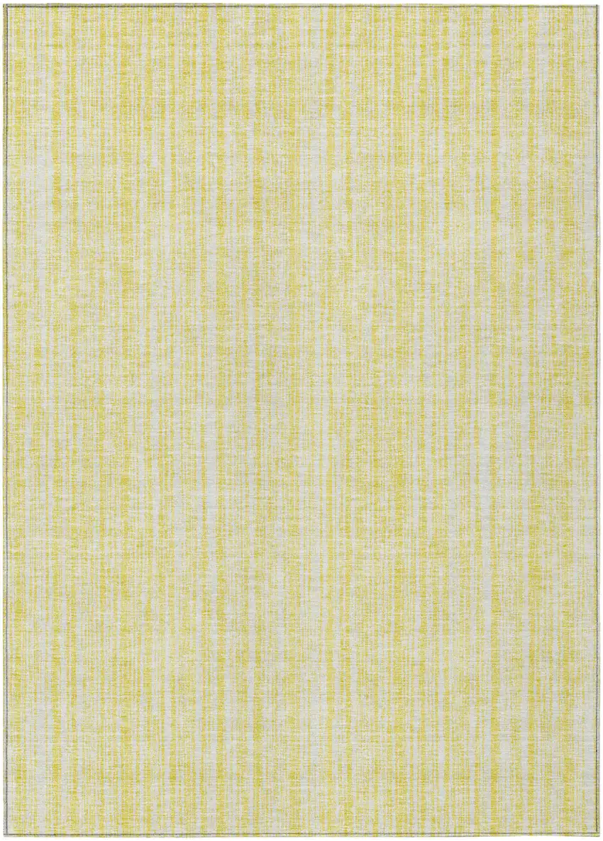 Yellow And Ivory Striped Washable Indoor Outdoor Area Rug Photo 2