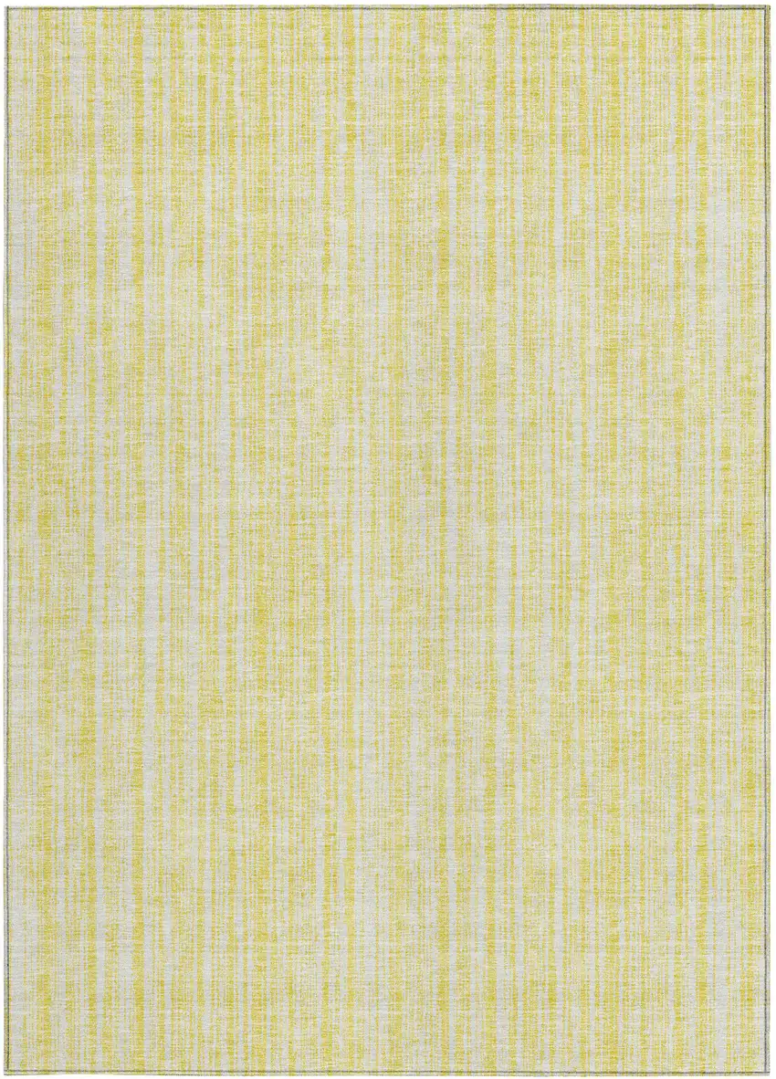Yellow And Ivory Striped Washable Indoor Outdoor Area Rug Photo 4