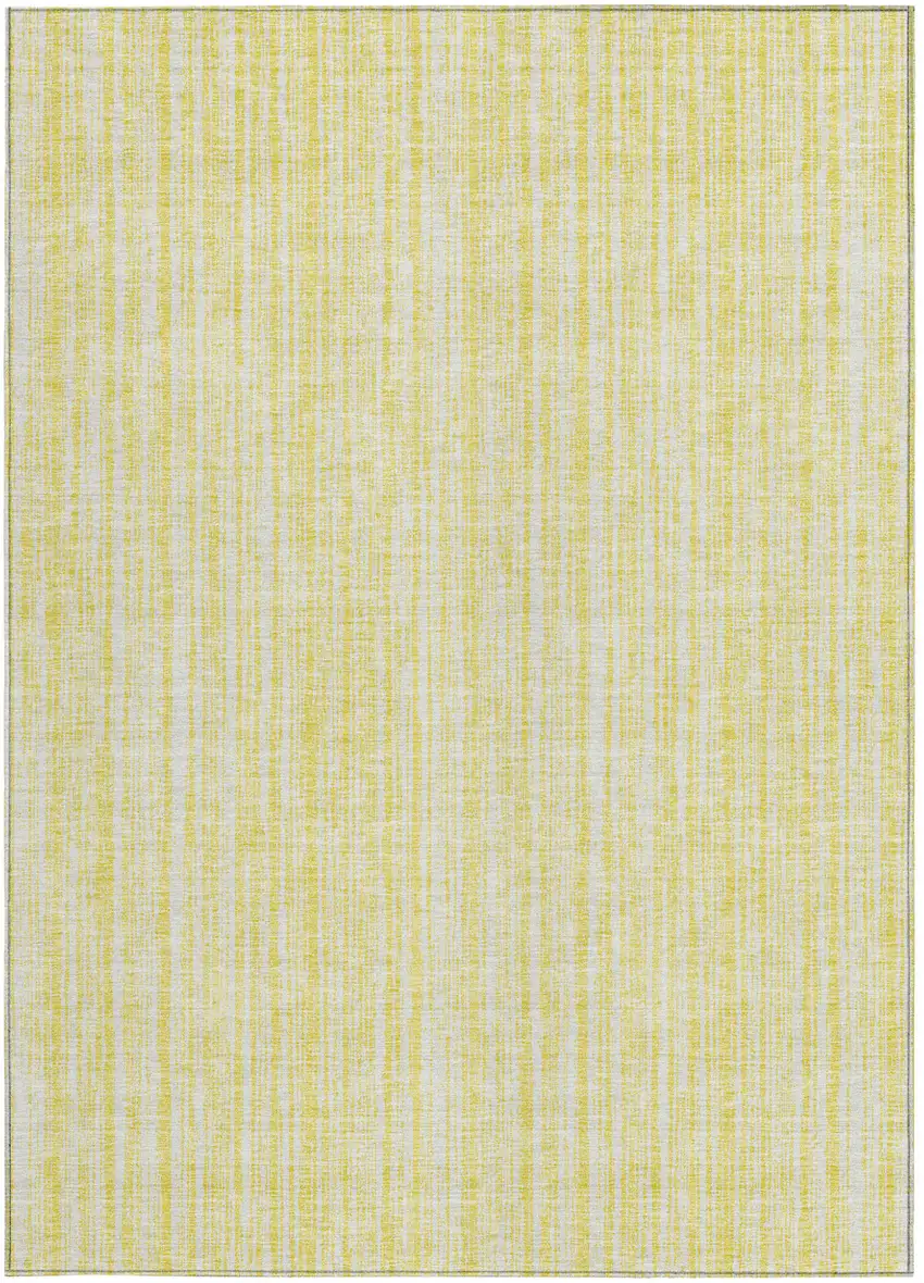 Yellow And Ivory Striped Washable Indoor Outdoor Area Rug Photo 4