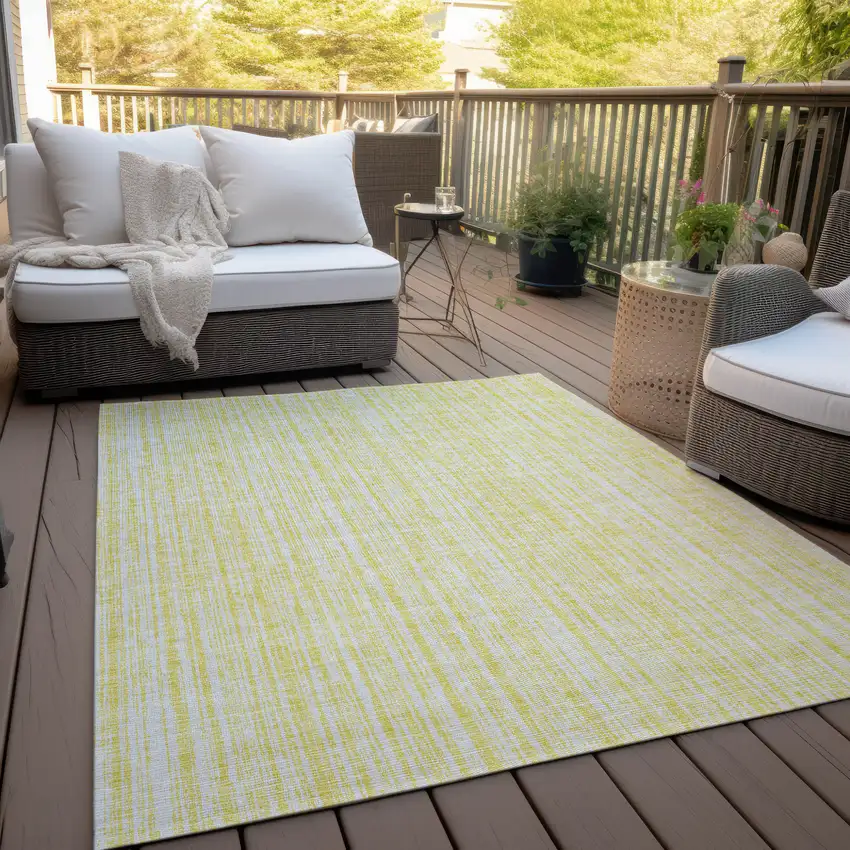 Yellow And Ivory Striped Washable Indoor Outdoor Area Rug Photo 8