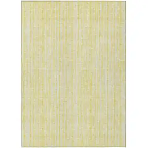 Photo of Yellow And Ivory Striped Washable Indoor Outdoor Area Rug