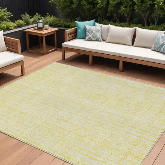 Yellow And Ivory Striped Washable Indoor Outdoor Area Rug Photo 1