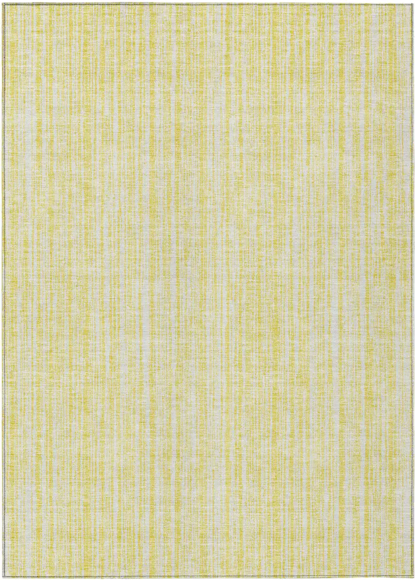 Yellow And Ivory Striped Washable Indoor Outdoor Area Rug Photo 1