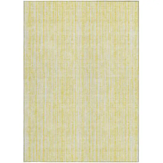 Yellow And Ivory Striped Washable Indoor Outdoor Area Rug Photo 4