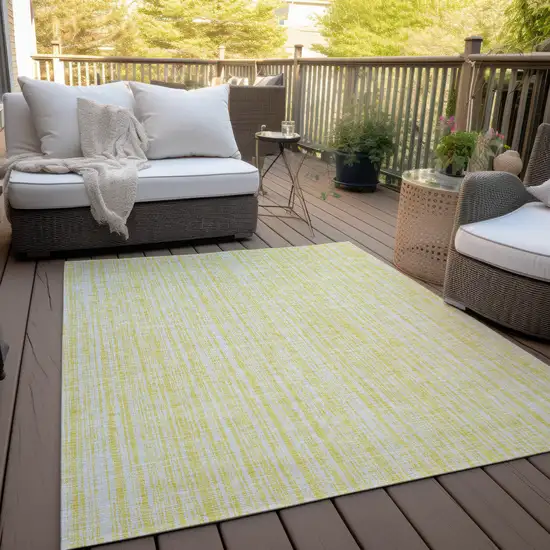 Yellow And Ivory Striped Washable Indoor Outdoor Area Rug Photo 8