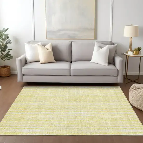 Yellow And Ivory Striped Washable Indoor Outdoor Area Rug Photo 7