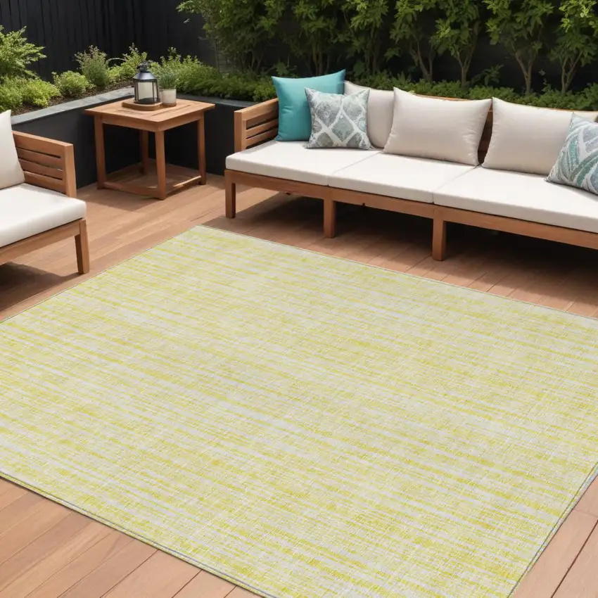 Yellow And Ivory Striped Washable Indoor Outdoor Area Rug Photo 1