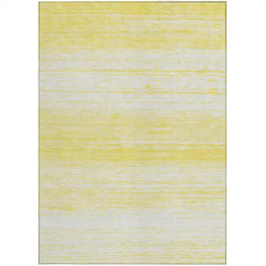 Yellow And Ivory Striped Washable Indoor Outdoor Area Rug Photo 6