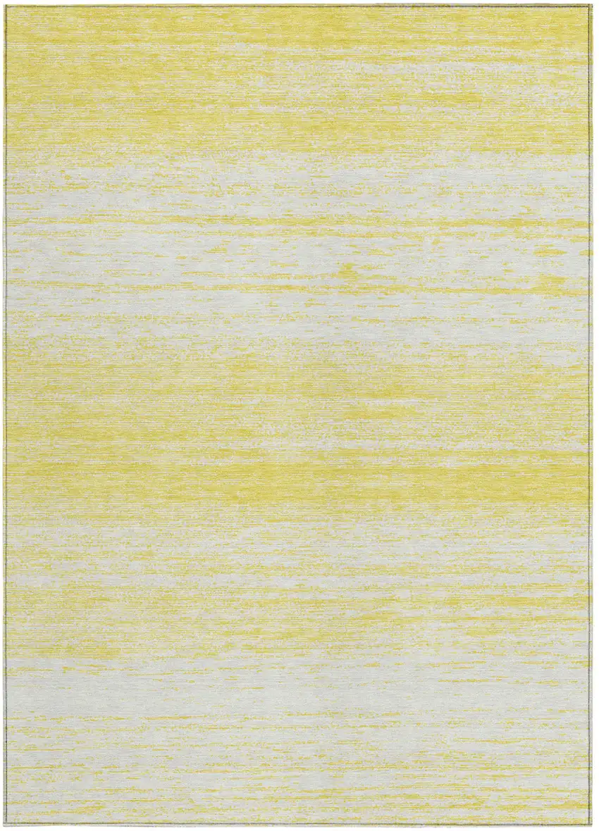 Yellow And Ivory Striped Washable Indoor Outdoor Area Rug Photo 6