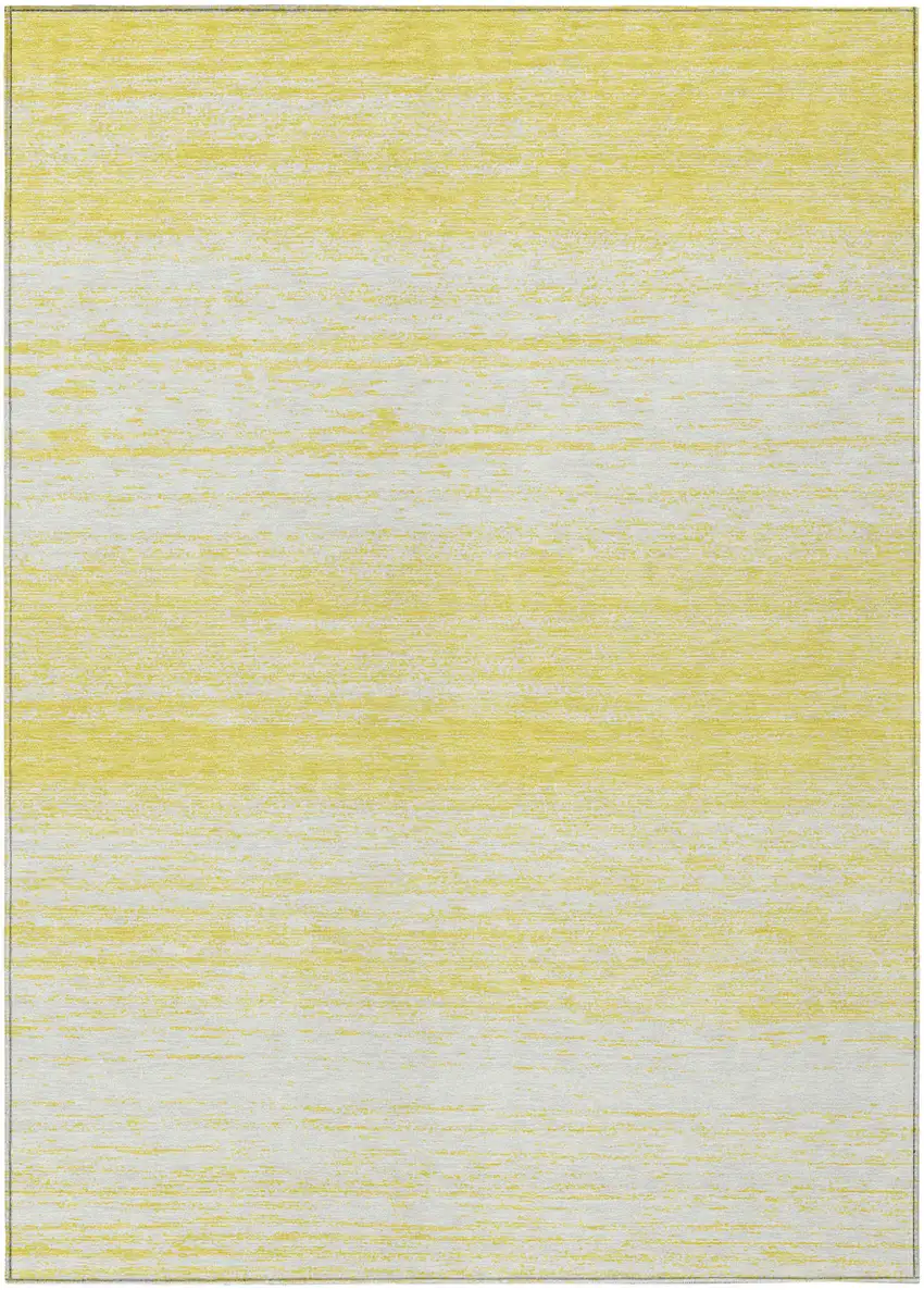 Yellow And Ivory Striped Washable Indoor Outdoor Area Rug Photo 2