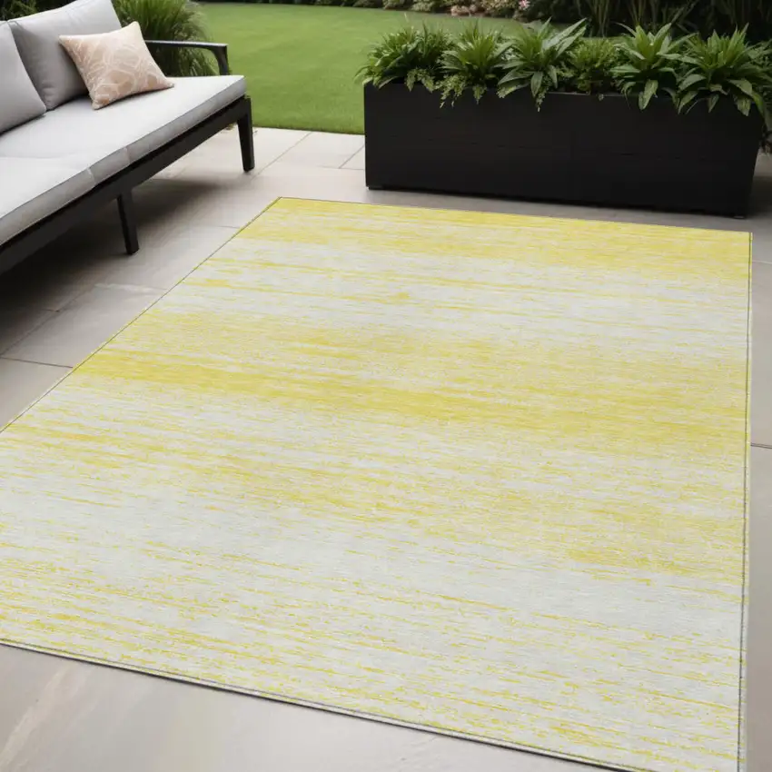 Yellow And Ivory Striped Washable Indoor Outdoor Area Rug Photo 1