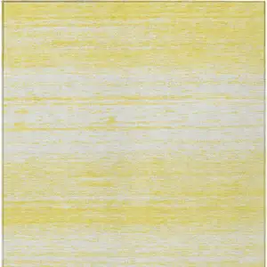 Photo of Yellow And Ivory Striped Washable Indoor Outdoor Area Rug