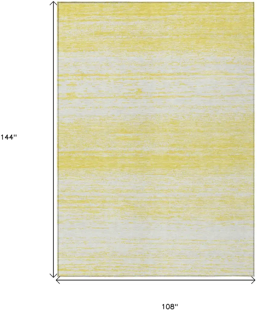 Yellow And Ivory Striped Washable Indoor Outdoor Area Rug Photo 3