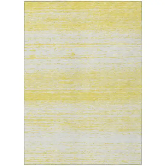 Yellow And Ivory Striped Washable Indoor Outdoor Area Rug Photo 2