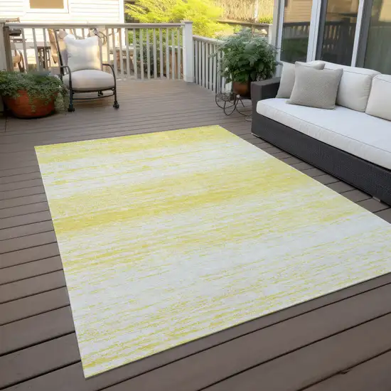 Yellow And Ivory Striped Washable Indoor Outdoor Area Rug Photo 9