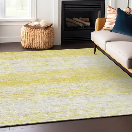 Yellow And Ivory Striped Washable Indoor Outdoor Area Rug Photo 8