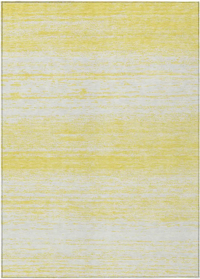 Yellow And Ivory Striped Washable Indoor Outdoor Area Rug Photo 2
