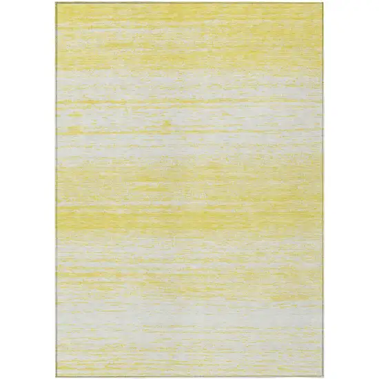 Yellow And Ivory Striped Washable Indoor Outdoor Area Rug Photo 2