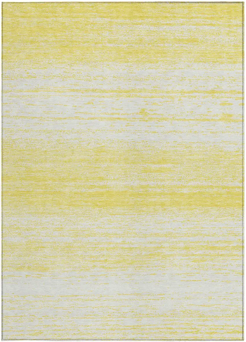 Yellow And Ivory Striped Washable Indoor Outdoor Area Rug Photo 7