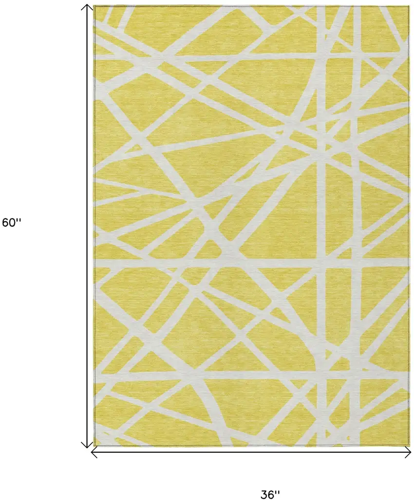 Yellow And Linen Geometric Washable Indoor Outdoor Area Rug Photo 3
