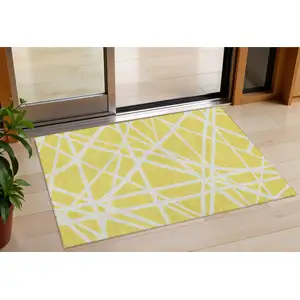 Photo of Yellow And Linen Geometric Washable Indoor Outdoor Area Rug