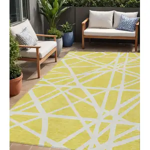Photo of Yellow And Linen Geometric Washable Indoor Outdoor Area Rug