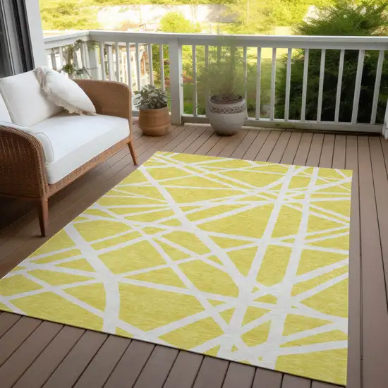 Yellow And Linen Geometric Washable Indoor Outdoor Area Rug Photo 8