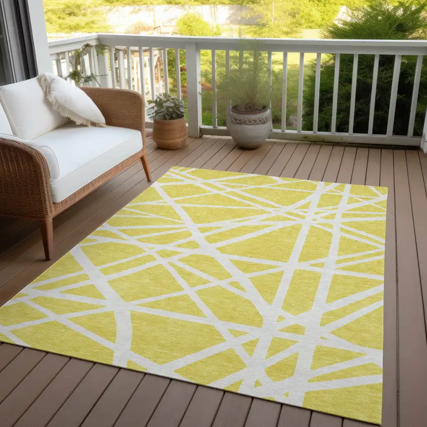 Yellow And Linen Geometric Washable Indoor Outdoor Area Rug Photo 8