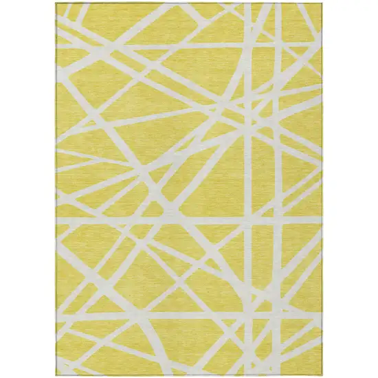 Yellow And Linen Geometric Washable Indoor Outdoor Area Rug Photo 2